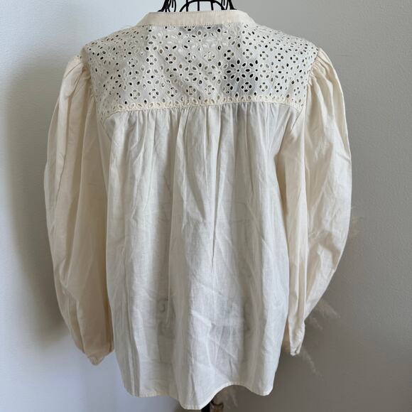 Joe's Jeans Embroidered Eyelet Long Sleeve Cotton Button Up Blouse NEW - Picture 6 of 14